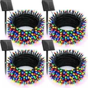 Brightown Solar Christmas Lights Outdoor, 4 Pack Total 184FT 480 LED Solar String Lights Outdoor Waterproof Green Wire with 8 Modes, Solar Fairy Light for Garden Yard Patio Party Decors, Multicolor