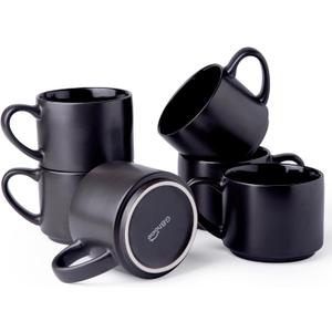 GBHOME 14 OZ Coffee Mugs Set of 6, Stackable Ceramic Mugs for Men, Women, Modern Coffee Cups With Stable Base for Latte, Tea, Cappuccino. Dishwasher & Microwave Safe, Matte Black