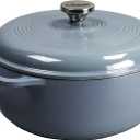 Lodge 7.5 Quart Enameled Cast Iron Dutch Oven with Lid  Dual Handles  Oven Safe up to 500 F or on Stovetop - Use to Marinate, Cook, Bake, Refrigerate and Serve  Storm Blue
