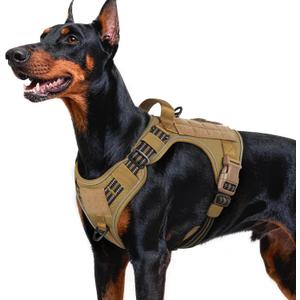 rabbitgoo Dog Harness for Large Dogs No Pull, Tactical Service Pet Vest with Molle and Control Handle, Adjustable and Reflective Military Harness for Easy Walking and Training, Brown, Large
