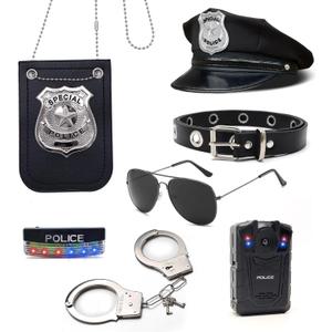 Police Costume Accessories Kit, 7PCS, Cop Hat and Badge Glasses Belt Logger Shoulder Light (Flash)
