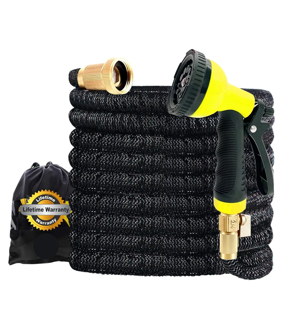 Expandable Garden Hose 50 ft with 10 Function Nozzle Sprayer, Lightweight Flexible Water Hose with Durable Collapsible Latex Core & Solid Brass Fittings, 50ft Retractable Stretch Hose, Black