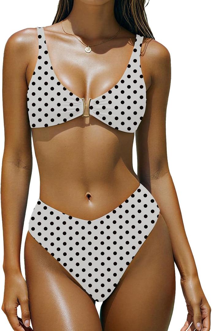 Womens Bikini Set Sexy Solid Bathing Suit for Women Push Up High Leg Thong Two Piece Swimsuit, XL