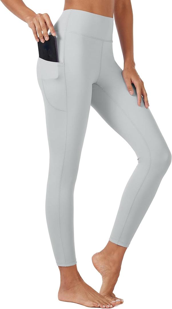 MAGCOMSEN Leggings with Pockets for Women Tummy Control Yoga Leggings Workout Gym Exercise Pants Light Gray, S