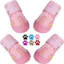 QUMY Dog Boots Waterproof Shoes for Dogs with Reflective Strips Rugged Anti-Slip Sole Black 4PCS (Size 4: 2.2''x2.6''(W*L) for 31-40 lbs, Pink)