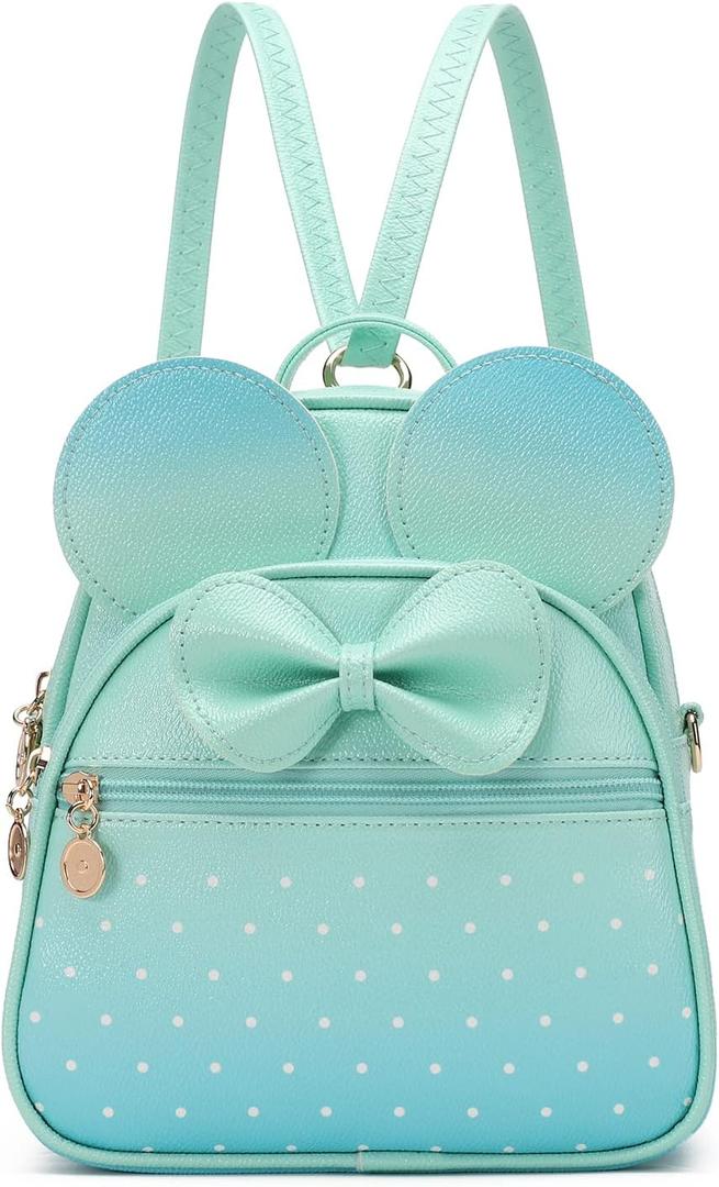 KL928 Girls Mini Backpack Bowknot Polka Dot Cute Small Daypacks Convertible Shoulder Bag Purse for Women (Green#light Blue)