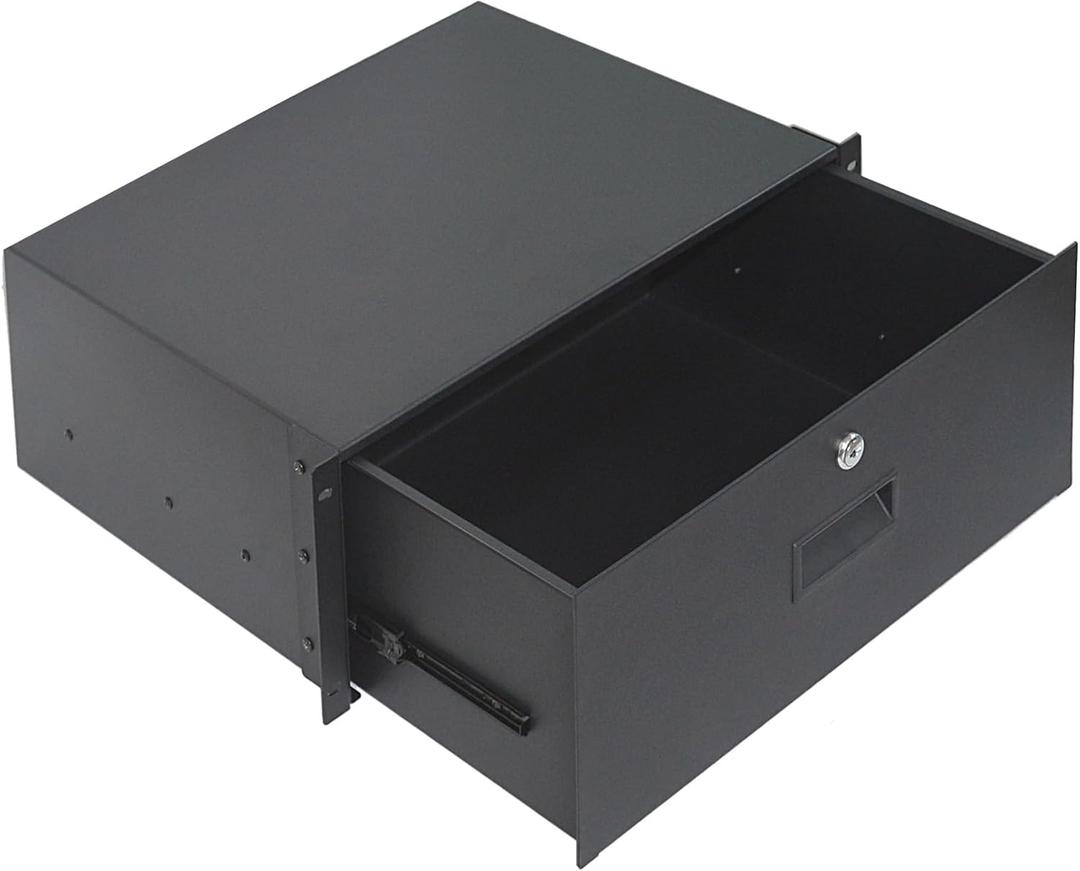 RIVECO 4U Locking Server Cabinet Case 19 Rack Mount Drawer Lockable Deep Rack Drawer Black