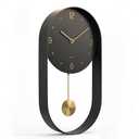 Driini Modern Pendulum Wall Clock - Black and Gold Decorative Wall Clock with Pendulum - Modern Minimalist Metal Wall Clock for Living Room Décor - Silent Battery Operated Wall Clock