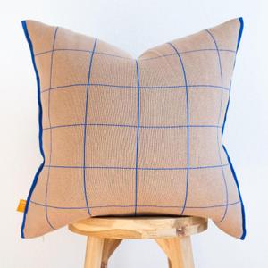 100% Soft Cotton Knitted Modern Window Pane Pillow Cover (Sand/Latte)