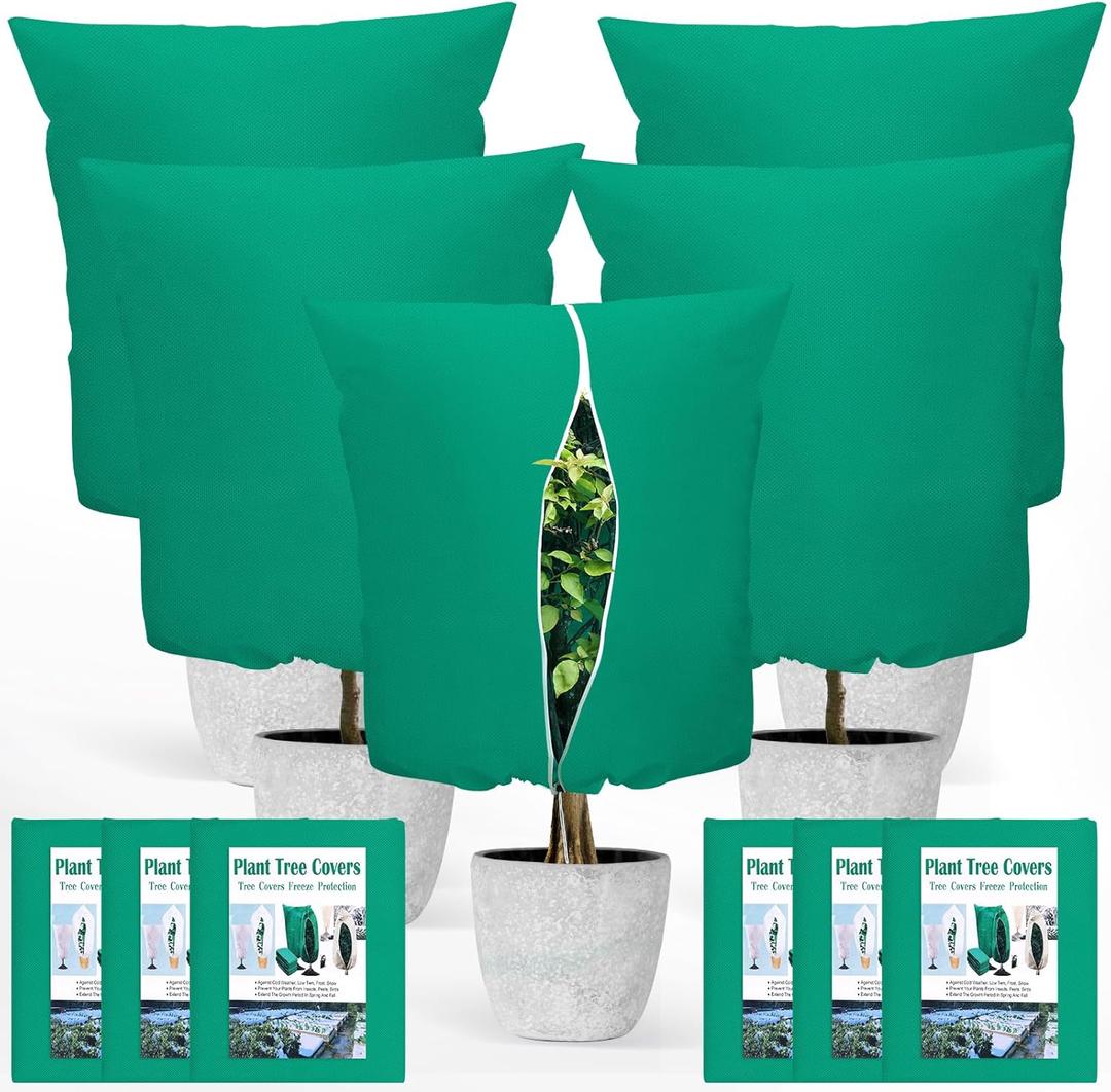 6PCS Plant Covers Freeze Protection 2.82oz Thicker Winter Frost Cloth Plant Protection Jacket Cover Bags Frost Blankets with Zipper Drawstring for Outdoor Plants Fruit Tree Potted, 48"W x 72"H (Green)