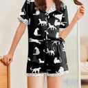 Ekouaer Womens Silk Satin Pajamas Set Animals Print Pjs Button Down Short Sleeve Lounge Set 2 Piece Sleepwear (Small, Black Leopard)