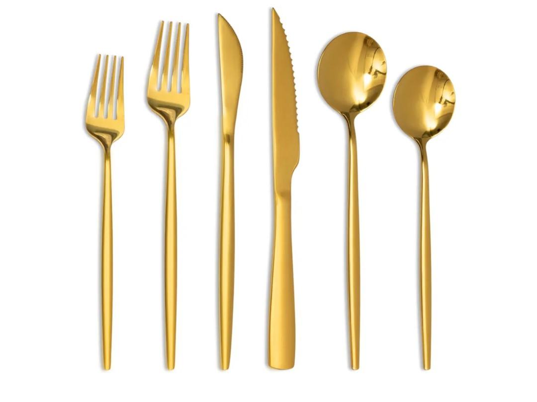 Astercook Silverware Set 48-Piece Gold Flatware Set with Steak Knives Food-Grade Stainless Steel Cutlery Set for 8 Mirror Polished Utensils Set for Home Kitchen Restaurant Valentine's Gift