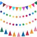 Irenare 9.8 ft Pom Pom Garland Felt Rainbow Garland 2026 Graduation Party Decoration Colorful Pennant Tassel Banner Back to School Birthday Triangle Banner for Classroom School Mantel(Multicolor)