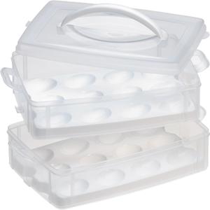 Snapware (2-Layer, 24 Eggs) Plastic Detachable Deviled Egg Carrier Storage Container With Lid and Handle, Freezer Dishwasher Microwave Safe (Medium)