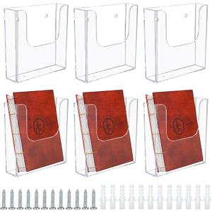 6 Pack Wall Mount Brochure Holder - 6.5 x 6.5 Inch Plastic Flyer Holder for Trifold, Magazine, Document