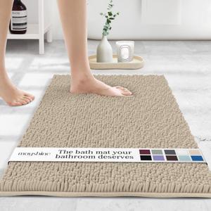 MAYSHINE Plush Shaggy Chenille Bath Mat | Extra Soft, Super Absorbent, Non-Slip Bathroom Rug | Fluffy Microfiber, Area Rug Sets for Bathroom Floor, Kitchen, Living Room | 23"x14" | Beige