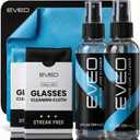 EVEO Eyeglass Cleaner Spray - Glasses Cleaner No Streaks Technology & Microfiber Cleaning Cloth - Glasses Cleaning Kit, Eye Glass Cleaners Spray Lens Cleaner - Screen & Eye Glasses Kit - 2 Pack (4 Piece Set, Black)