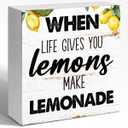 Motivational Office Decor, When Life Gives You Lemons Make Lemons Wooden Block Sign 5x5x1 INCH, Funny Lemon Quote Plaque, Inspirational Kitchen Wall Art