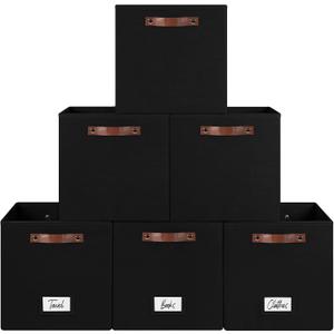 FinishingBo 6-Pack Storage Cubes with Handles & Label Holders Basket, Closet Cube Home Organizer Bins(Black, 13 x 13 x 13 inch)