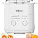 Kawu Egg Cooker, 6-in-1 Electric Rapid Egg Poacher for Hard Boiled Eggs, Yogurt, Custard, 12H Delay Start & Auto Off, Portable Breakfast Maker with Stainless Steel Bowl, 4 Eggs