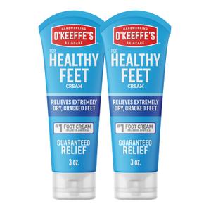 O'Keeffe's for Healthy Feet Foot Cream - 3 oz Tube (2 Pack)  Relief for Extremely Cracked, Dry Feet, Repairing Skincare, Instantly Boosts and Retains Moisture Levels