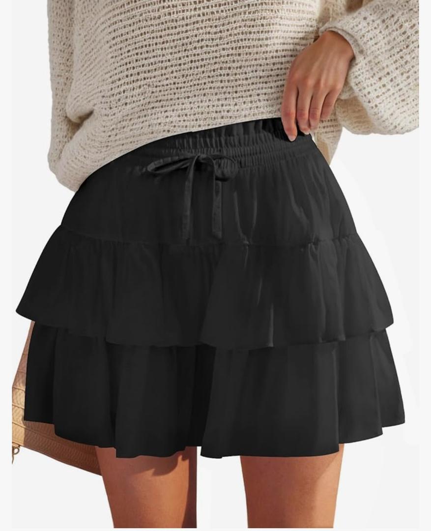 Shorts for Women Ruffled Tiered Pleated Mini Skirts Boho High Waist Flowy Comfy Tennis Golf Skorts,S