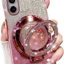 Changjia for Samsung Galaxy Z Fold 7 Glitter Kickstand Case,Cute Luxury Bling Sparkly with Liquid Flowing Ring Stand Soft TPU Bumper Shockproof Women Girls Protective Case for Galaxy Z Fold 7 5G, Pink