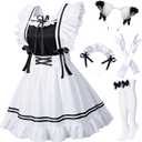 Classic French Maid Costume Apron Fancy Dress Cosplay Outfit Headwear Gloves Socks Set (Medium (Fit height: 65.4-68.9"), Black)