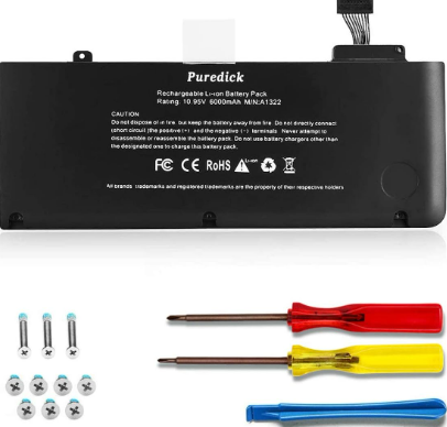 Puredick A1322 A1278 MacBook Pro 13 inch Battery Replacement - Quality Cells, 100% Health, 10.95V 65.7Wh