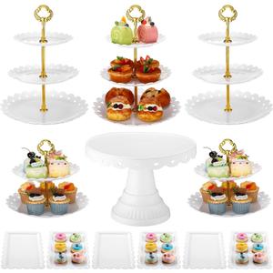 12 Pcs Dessert Table Display Stand Set Include 5 Cupcake Holder/Cup Cake Tier Tower 1 Round Lace Cake Stand and 6 Serving Tray Combo for Party Birthday Baby Shower Wedding Round(White)