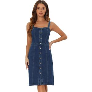 Allegra K Button Down Denim Dress for Women's Summer 2025 Sleeveless Sweetheart Neck Jeans Dresses (Medium)