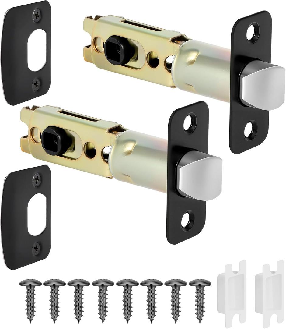 Door Lock Replacement Parts with 8mm Square Spindle Hole, 2 Pack Black Door Lock Parts, 45Rotation, Fits 2-3/8" or 2-3/4" Backset, Includes Strike Plate & Mounting Screws