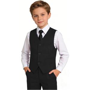 YuanLu Boys Suit Dress Clothes Ring Bearer Outfit Homecoming Dresses Boy Vest and Pants Set for Kids Wedding Tuxedo Suits (Black)