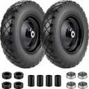4.80/4.00-8 Flat Free Wheelbarrow Tire and Wheel (2-Pack) | 16" Solid Puncture Proof Tires with 5/8" & 3/4" Bearings, 3"-7" Adjustable Hub, Universal Fit for Garden Cart & Hand Truck