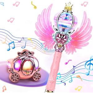 Skirfy Princess Wands for Little Girls, Magic Wand Toys for Girls with Spinning LEDs and Magic Sound, Great for Girls, Pink