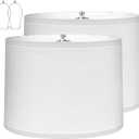 Lamp Shades Set of 2–.”   .”   .”  Drum Lamp shades–Fits HarpStyle Bedside & Floor–Easy Assembly(Ships Rolled Flat) (White  Pack of 2, Medium)