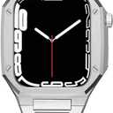 Stainless Steel Luxury Rugged Metal Case Band For Apple Watch Band 41mm 44mm 45mm Protective Case Cover for iWatch Series 9 8 7 41mm 45mm and Series 6 5 4 SE 44mm Mod Kit