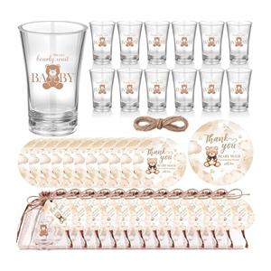 Funnymoom 50 Sets Teddy Bear Baby Shower Favors We Can Bearly Wait for Guests Souvenir Brown Bear Acrylic Clear Shot Glasses Thank You Tags with Twine Organza Bags for Birthday Supplies, Gender Reveal