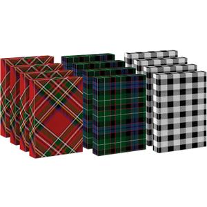 Hallmark Medium Christmas Gift Boxes with Lids (12 Shirt Boxes, 3 Designs: Blue, Green, Red Plaid, Black Buffalo Check) for Christmas, Hanukkah, Birthdays, Father's Day