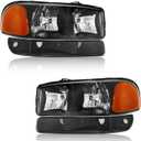 Headlights for 1999-2006 GMC Sierra 1500 1500HD 2500HD 3500/00-06 Yukon XL 1500 2500, for 2007 GMC Sierra 1500 Classic Headlamp Replacement (Clear Lens I Black Housing I Amber Reflector)