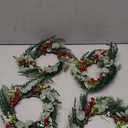 4 Pack Christmas Candle Rings Mini Wreath Artificial Candle Ring with Red Berry 2.76inch, Snowy Pine Garland Candle Ring Holder for Xmas Kitchen Cabinet Christmas Decorations Table Centerpiece