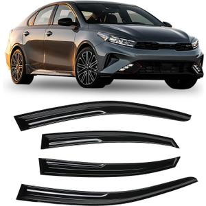 4pcs Smoke Tinted Tape-On Side Window Visor Rain Guards Designed for Kia Forte 2019 2020 2021 2022 2023 EX FE GT LINE LXS Shatterproof Window Deflectors 4 pcs