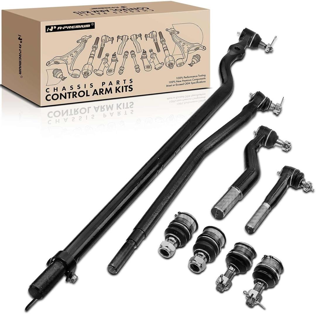 A-Premium Set of 8, Front Upper Lower Ball Joint, Inner Outer or At Pitman Arm Tie Rod End, Compatible with Ford F-250 Super Duty 1999-2004, F-350 Super Duty 1999-2004, Excursion 2000-2005, 4WD