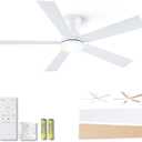 52 Inch White Flush Mount Ceiling Fan with Light, 3CCT Dimmable LED, 6-Speed Remote Control, Reversible Motor,Quiet Low Profile Energy-Efficient for Bedroom & Living Room,ETL Listed