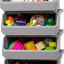 Plastic Containers for Organizing and Storage Bins for Closet, Kitchen, Office, Garage or Pantry Organization, Stackable Bins, Extra Large (14.8" x 16.5" x 7"), 4-Pack, Grey