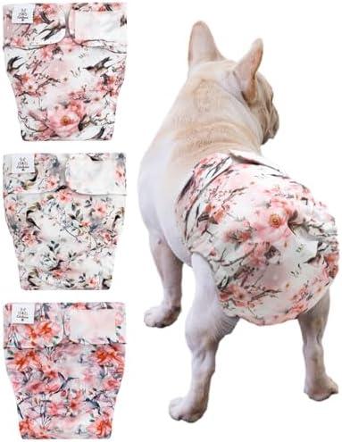 CuteBone Washable Dog Diapers Female No Tail Hole 3 Pack Reusable Doggie Period Training Pants for Docked-Tail Frenchie French Bulldog Boston Terrier Without Tail WWD30 L