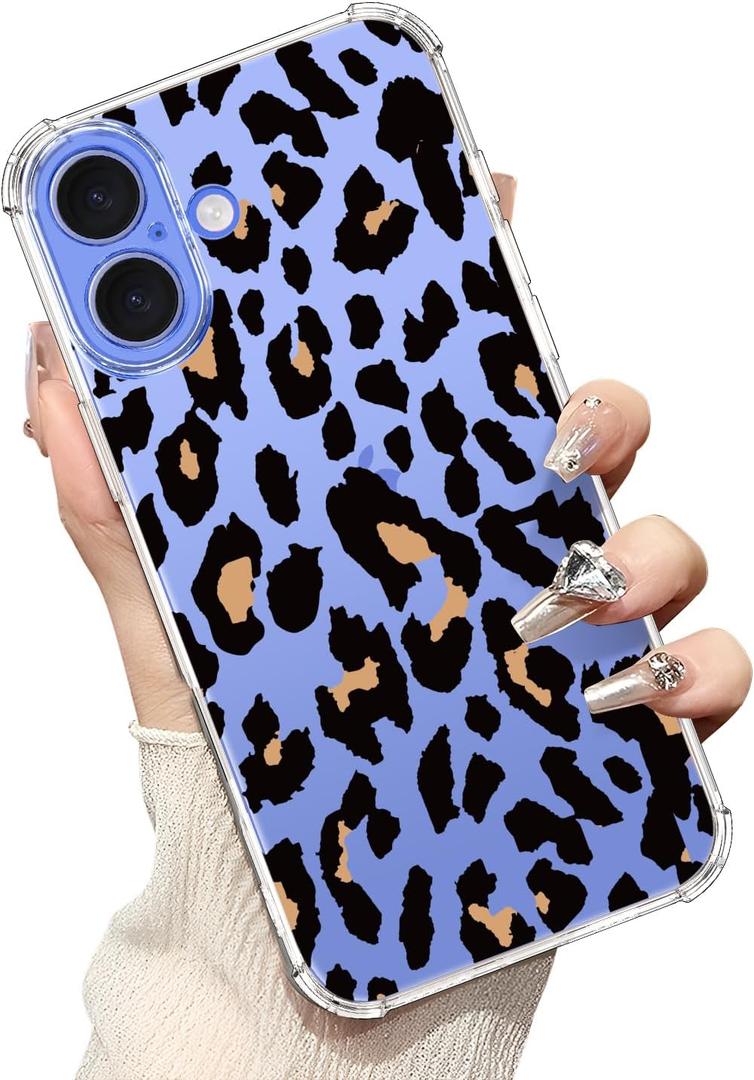 bicol for iPhone 16 Case with Screen Protector,Enhanced Camera Protection,Clear TPU Cover with Trendy Designs for Girls Women,Slim Fit Protective Phone Case,Cheetah Leopard Print