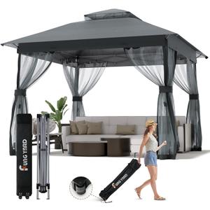 Outdoor Pop Up Gazebo 10x10 - Instant Canopy Tent with Mosquito Nettings, Double Roof Vented Gazebos Tents Shelter for Backyard Shade Party Garden Lawns (Gray, 10X10)