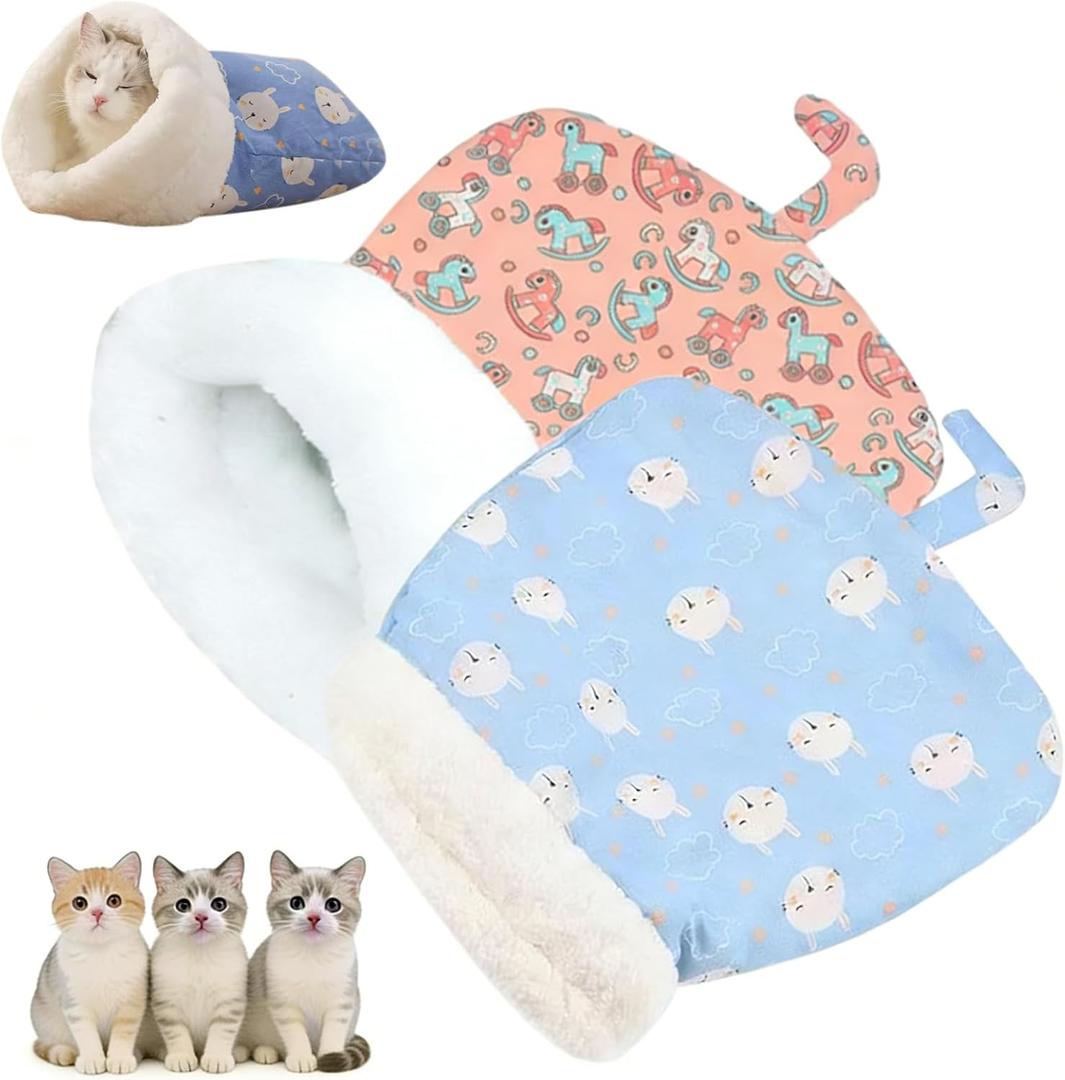 2PC Cat Sleeping Bag for Indoor Cats,Cat Sleeping Bag,Cozy Pet Nest for Cats, Winter Washable Wrap Pet Snuggle Sack for Kitten Puppy(Blue+Pink)