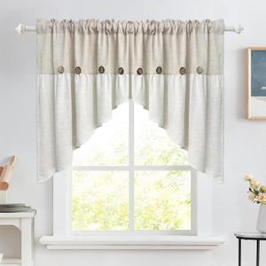 Farmhouse Boho Linen Button Arched Valance Curtains for Kitchen Window Dining Room Cafe Valance for Small Windows Bathroom Macrame Valances Rod Pocket 1 Panel (Beige Arched, W78 L35 inch)